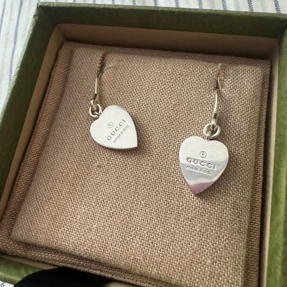 Gucci Jewelry - NEW Gucci Heart Shape Pendant Hoop Earrings Sterling Silver new with box